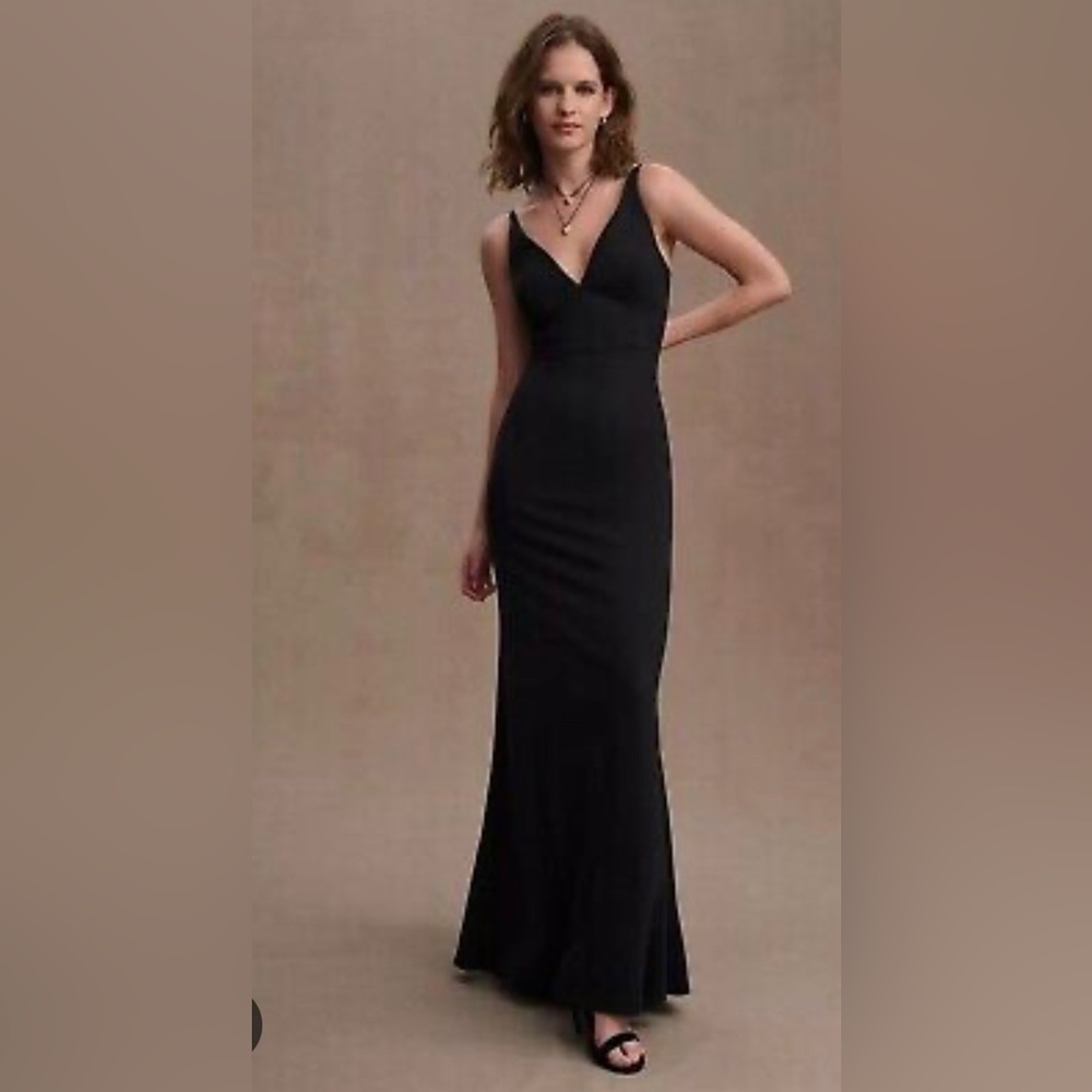 BHLDN Jones V-Neck Crepe Dress in Black